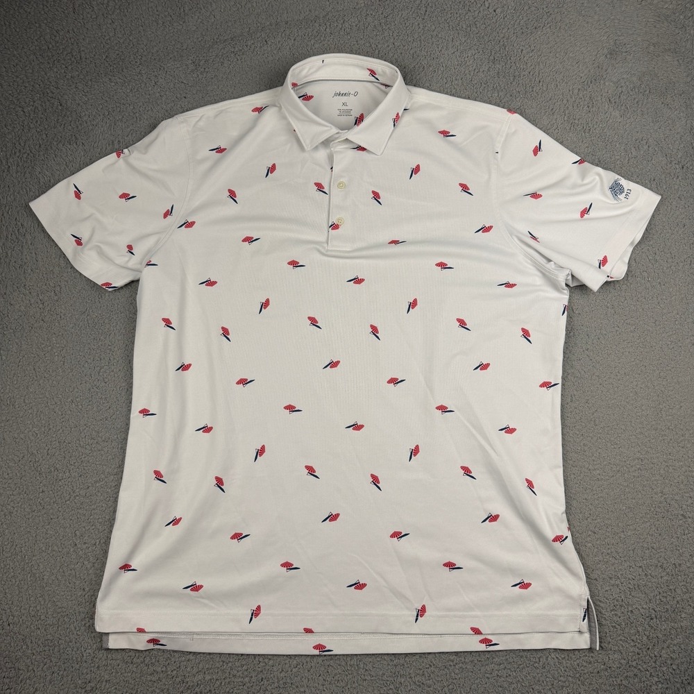 Johnnie-O Polo Shirt Mens XL Performance All Over Print Umbrella Sunshade